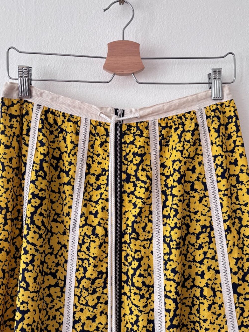 Derek Lam Collective Yellow Floral Stripe Midi Skirt Drawstring Waist A-Line - Picture 4 of 8